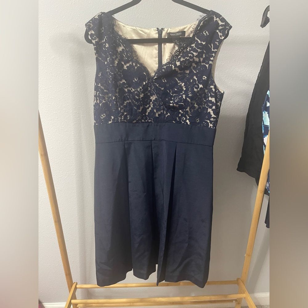 White House Black Market Navy and Cream Lace Dress